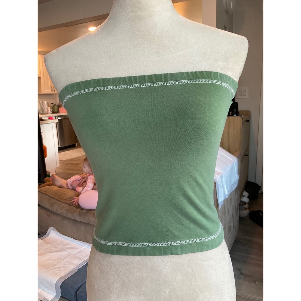 Pilcro Anthropologie Green Tube Top Contrast Stitch Strapless Small Fairycore
